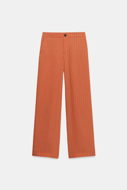 ZARA БРЮКИ ПРЯМОГО КРОЯ В ПОЛОСКУ, МЕДНЫЙ