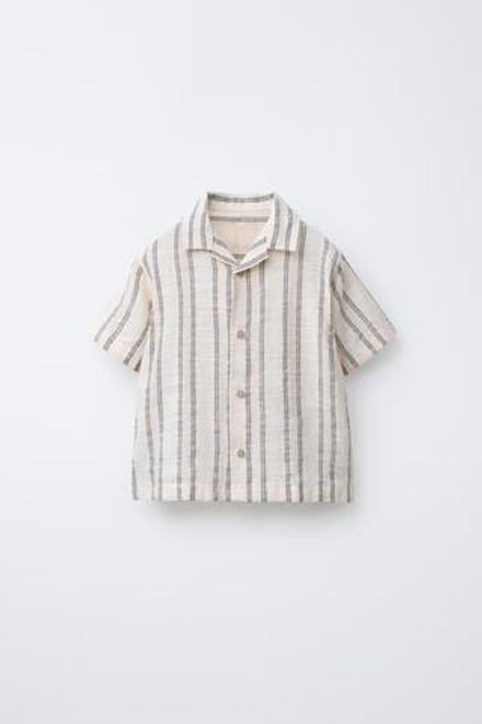 ZARA ПОЛОСАТАЯ РУБАШКА В СТИЛЕ РУСТИК, ЭКРЮ/ЧЕРНЫЙ