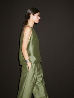 Massimo Dutti Топ из смесового льна с горловиной халтер, зеленый