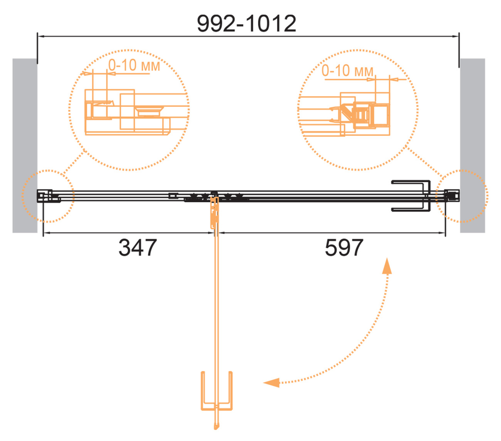Душевая дверь Cezares BELLAGIO-B-12-100-C-NERO, 100х197, профиль черный, прозрачное стекло