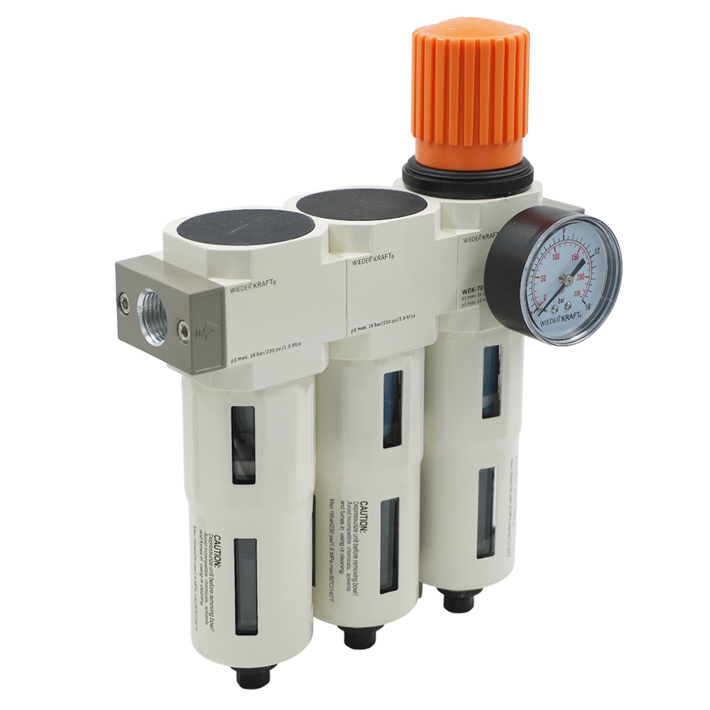 WDK-70740FA Блок подготовки воздуха 1/2", 16 бар, трехступенчатый с влагоотделителем 25-5-0.3 мк, автоматический сброс