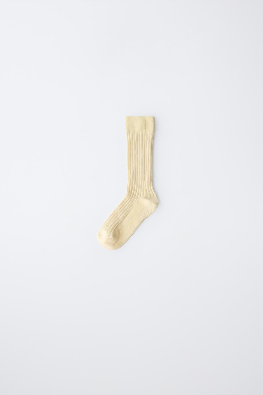 ZARA ДЛИННЫЕ НОСКИ В РУБЧИК, ЦВЕТ СЛИВОЧНОГО МАСЛА
