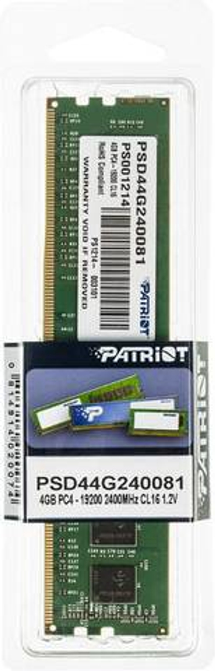 Память DDR4 4Gb 2400MHz Patriot PSD44G240081 RTL PC4-19200 CL17 DIMM 288-pin 1.2В single rank