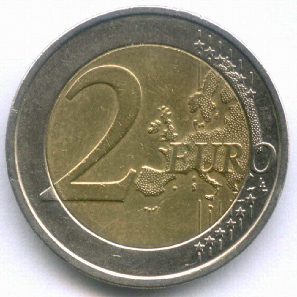 2 евро 2008 год. Бельгия. Регулярный выпуск. Тип 3. Биметалл XF-AU