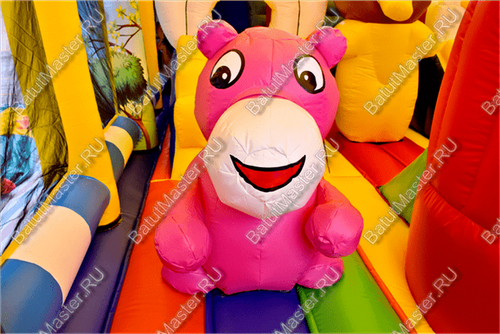 Надувной батут "Зверята с крышей 3" со скалодромом, 12*7*6 м