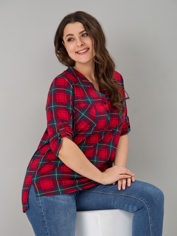 Блузка БЛ-131/красносиняя-клетка