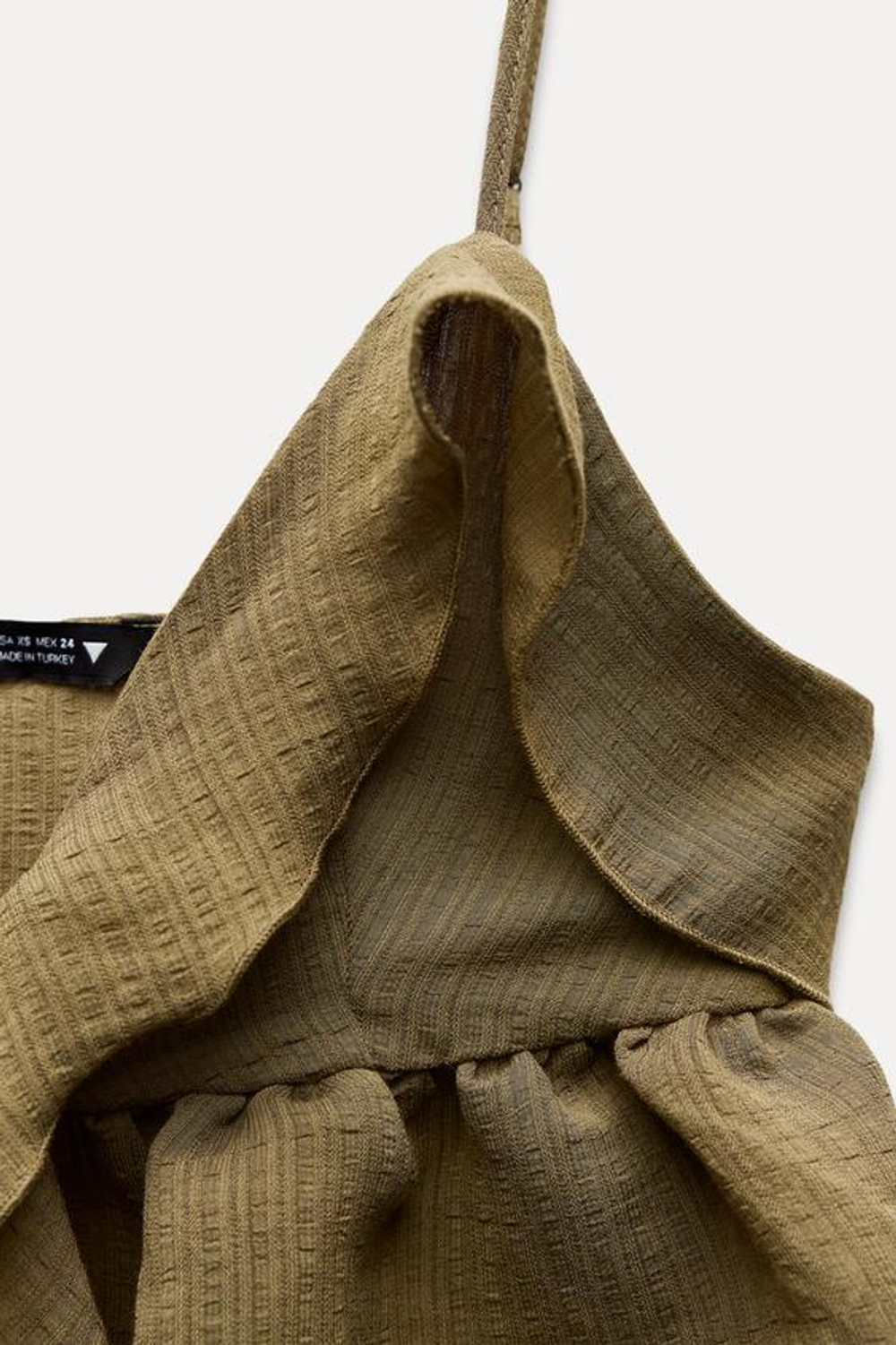 ZARA КРУЖЕВНОЙ ТОП С ВОЛАНАМИ, ХАКИ