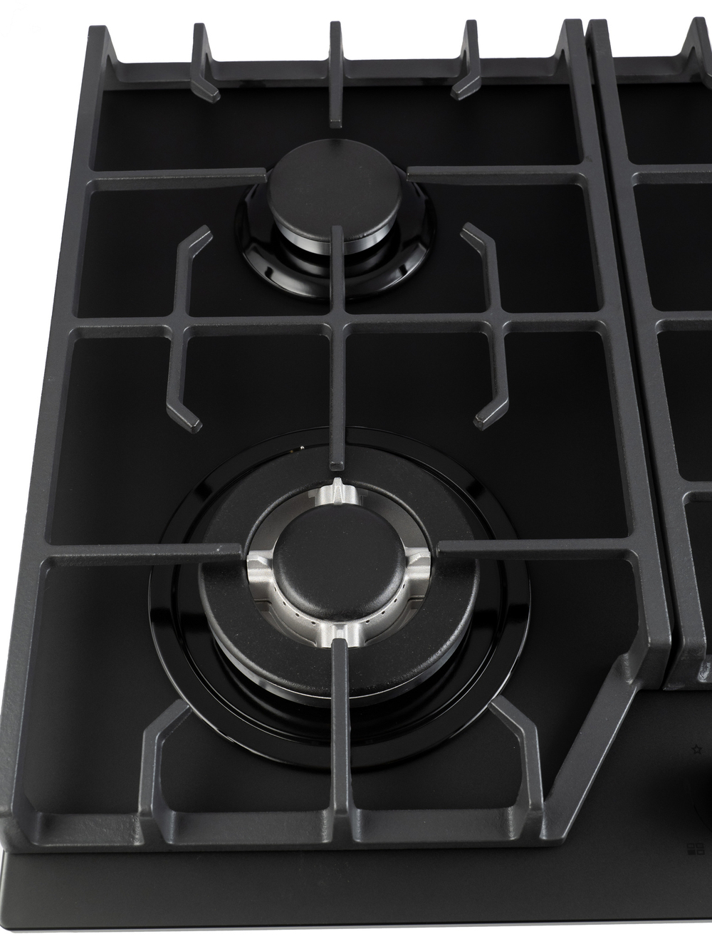 Macbi газовая варочная панель с газ контролем MBH64WFGI.G2-NM, 4 конфорки (есть турбо-конфорка WOK), черное стекло нанотехнология толщиной 8мм, чугунные решетки, электроподжиг,