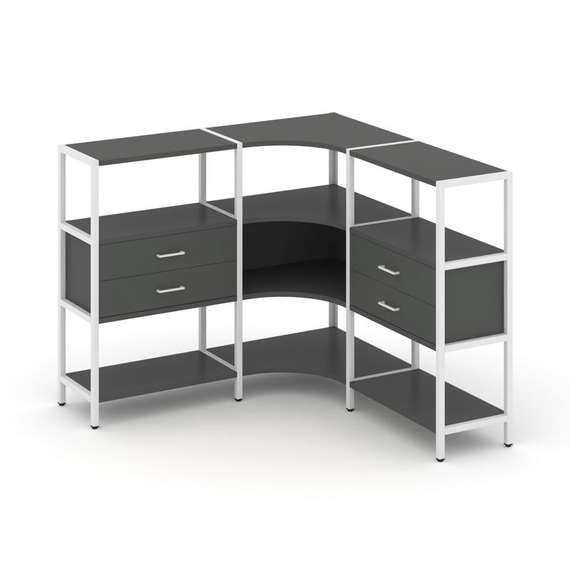 Shelf System Трехсекционный угловой стеллаж трехярусный с ящиками SN.STMU-331 Антрацит/Металл Белый