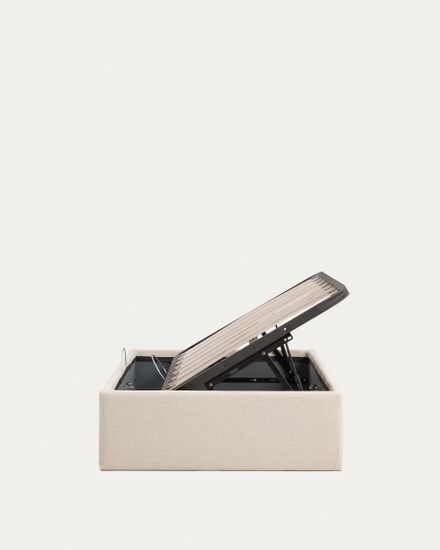 Основание кровати Nelzi с боковым открыванием из шенилла цвета экрю для матраса 90 x 200 см