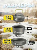 Набор посуды туристический черный с приборами