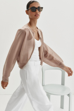 ZARA ТРИКОТАЖНЫЙ БОМБЕР, ПУДРОВЫЙ