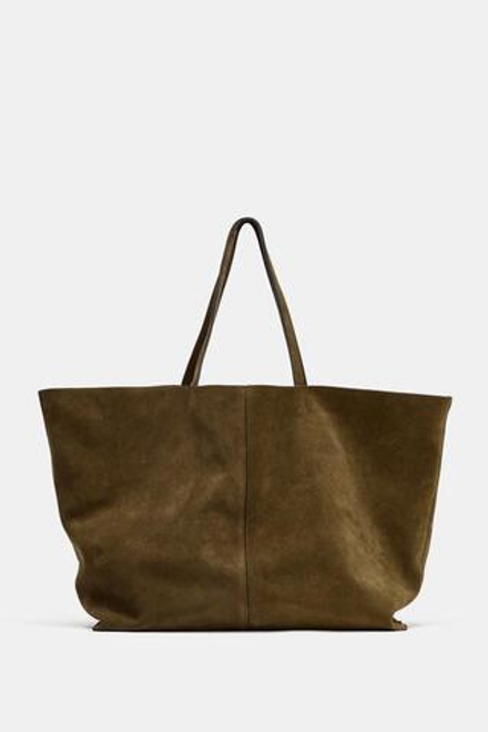 ZARA БОЛЬШАЯ ЗАМШЕВАЯ СУМКА-ШОПЕР, ЗЕЛЕНЫЙ ХАКИ