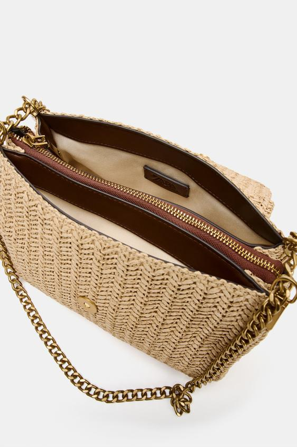 ZARA СУМКА ЧЕРЕЗ ПЛЕЧО С МЕТАЛЛИЧЕСКОЙ ЦЕПОЧКОЙ, СВЕТЛО-БЕЖЕВЫЙ