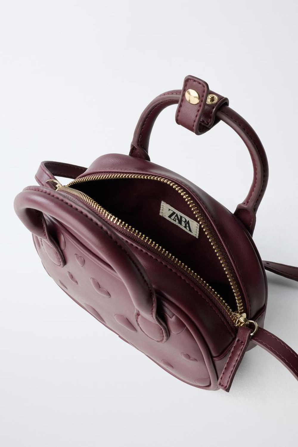 ZARA МИНИ-СУМКА-БОУЛИНГ С СЕРДЕЧКАМИ, БОРДОВО-КРАСНЫЙ