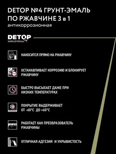 Грунт-эмаль по ржавчине 3 в 1 DETOP 4, черный, RAL 9004, Детоп, баллон аэрозоль, 650 мл