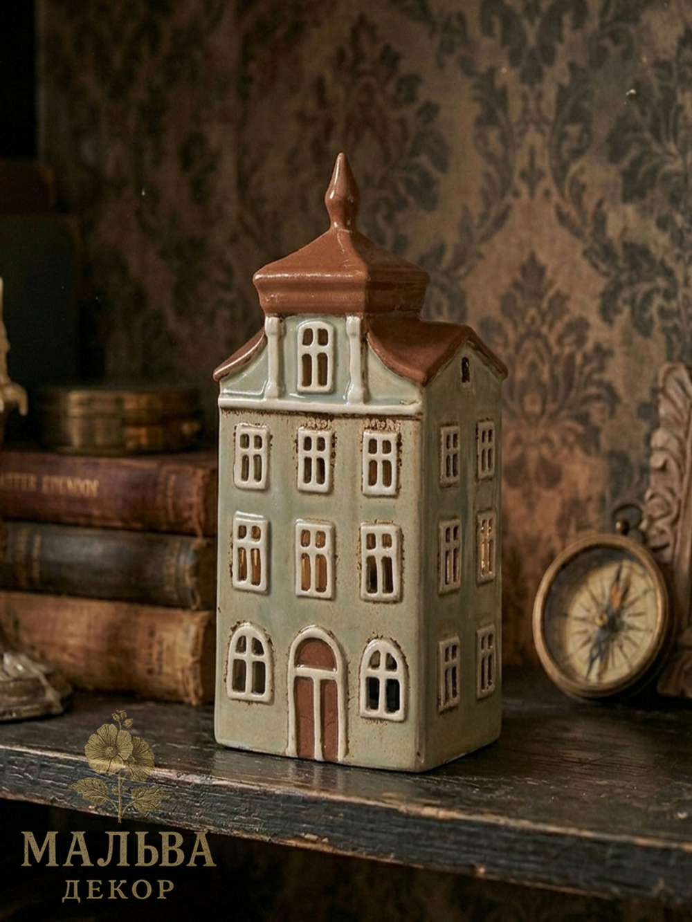 Подсвечник "Домик - Амстердам" зеленый 12x9x25 см Clayre & Eef