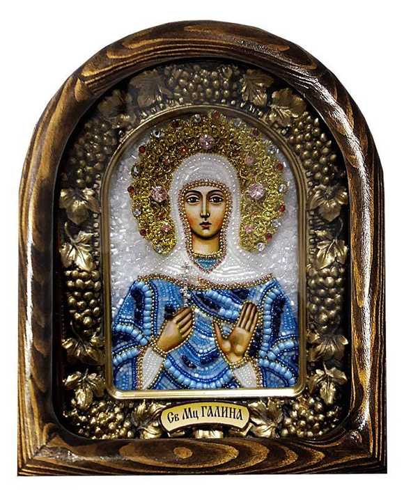 Дивеевская икона святая мученица Галина, печать, лазурит и бисер