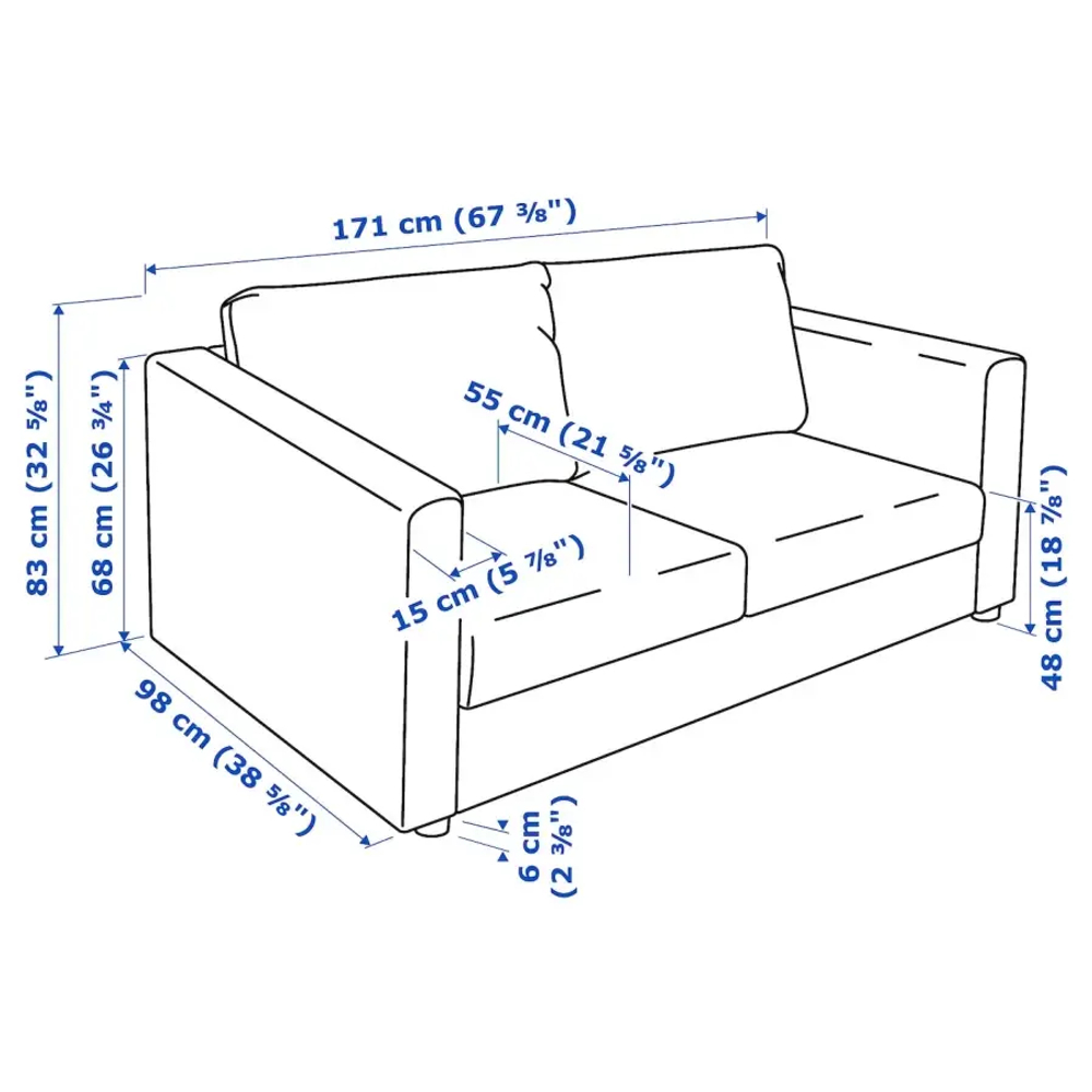 Диван 2-местный - IKEA VIMLE, 171х98х83 см, белый, ВИМЛЕ ИКЕА