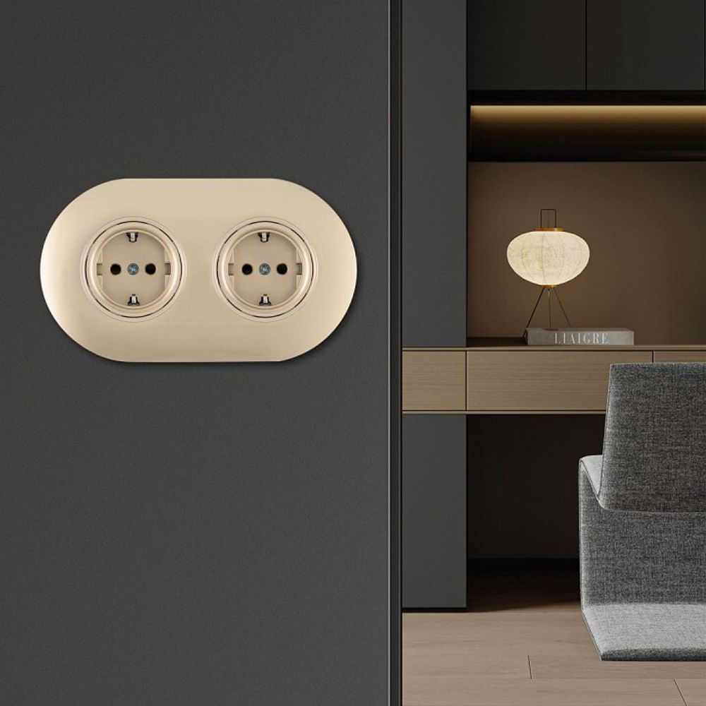 Розетка с заземлением и со шторкой Arte Milano SET08-2 SET08-2-40-1x2 shampan