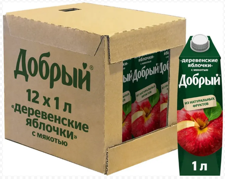Добрый сок "Деревенские яблочки" 1,0 л. (12 шт. в упаковке)