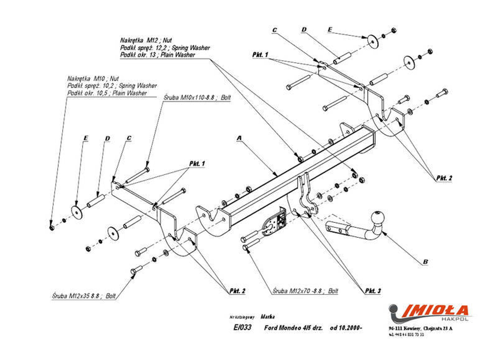 Фаркоп IMIOLA E.033 Ford Mondeo хетчбек/седан 2000-2007(паспорт и сертификат в комплекте)(без электрики)