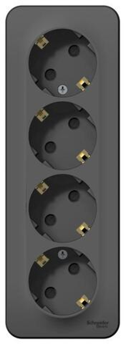 Розетка 4-м ОП Blanca 16А IP20 250В с заземл. защ. шторки с изолир. пластиной антрацит SE BLNRA011416