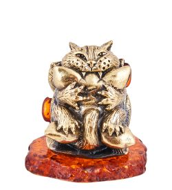 Народные промыслы AM-3667 Фигурка «Кот Бесит все» (латунь, янтарь)