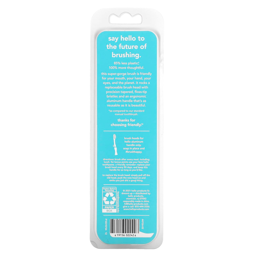 Hello, Алюминиевая зубная щетка со сменными насадками, мягкая, синяя, 1 зубная щетка и 1 сменная насадка.