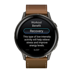Спортивные часы Garmin Venu 4, 45 мм, коричневый кожаный ремешок, чёрный силиконовый ремешок Безель из нержавеющей стали сланцевого цвета, корпус сланцевого цвета, AMOLED-дисплей со стеклом Gorilla Glass. Ремешок с классической застёжкой — на запястье обх