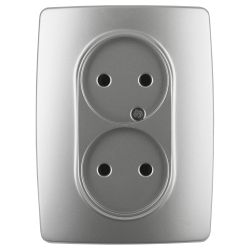 12-2107-03 ЭРА Розетка 2X2P, 16A-250В, IP20, Эра12, алюминий