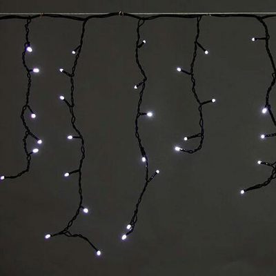 Светодиодная бахрома 3*0,6 черный провод каучук, Белая. Мерцающая