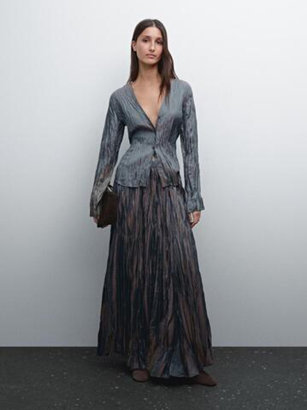 Massimo Dutti Драпированная блестящая рубашка, коричневый