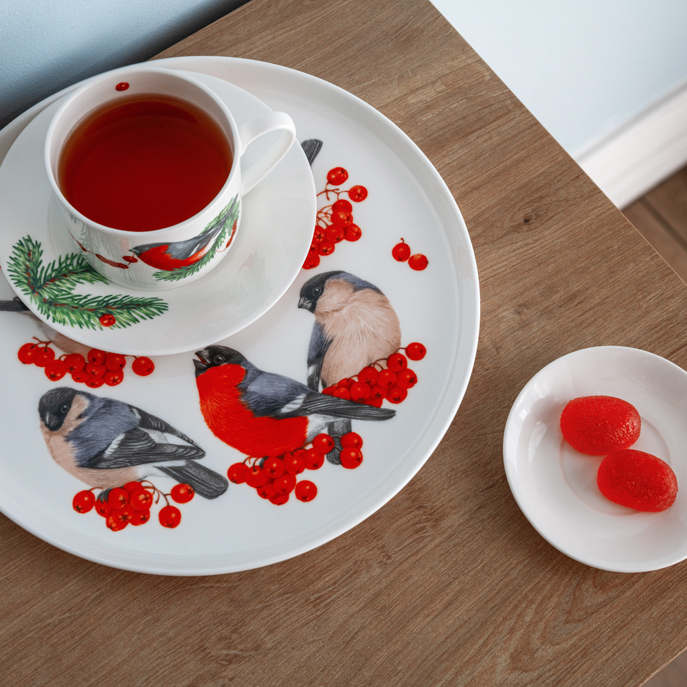 Чайная пара Farforite «Рябиновые бусы» 250 мл в подарочной коробке