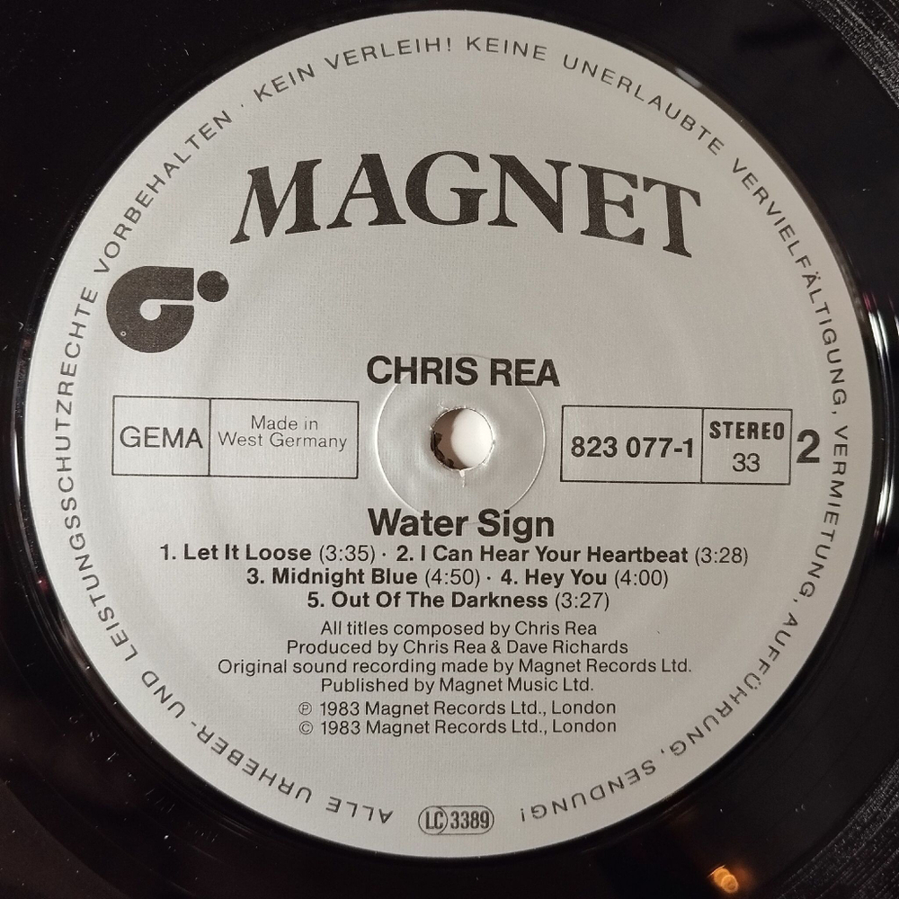 Винтажная виниловая пластинка LP Chris Rea Water Sign (Germany 1983) Midnight Blue