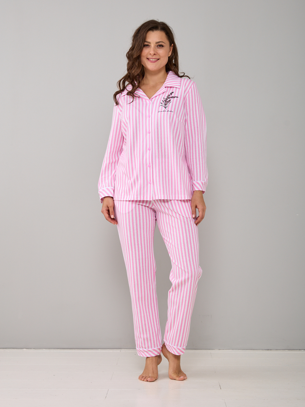Пижама с брюками КБк-015П/белорозовая-полоса