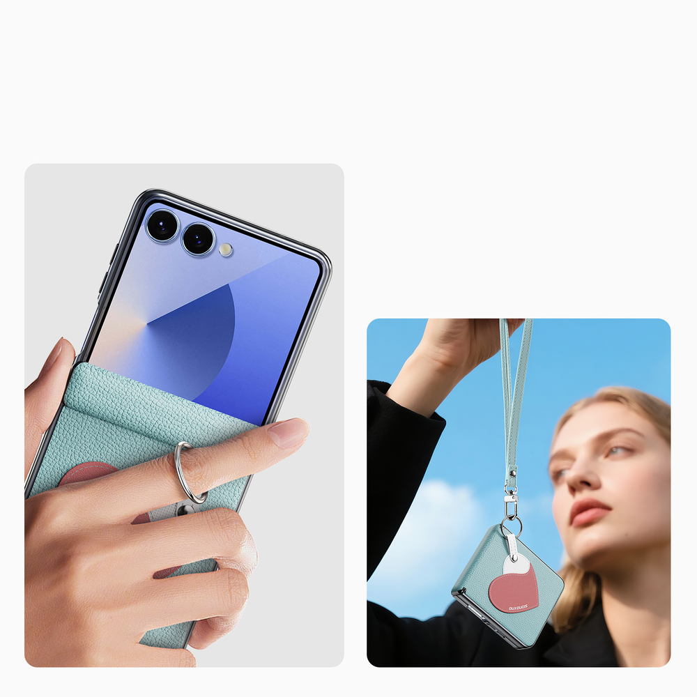 Чехол синего цвета (Love Edition) из искусственной кожи от Dux Ducis для Samsung Galaxy Z Flip 7, серия Luvy Series Case