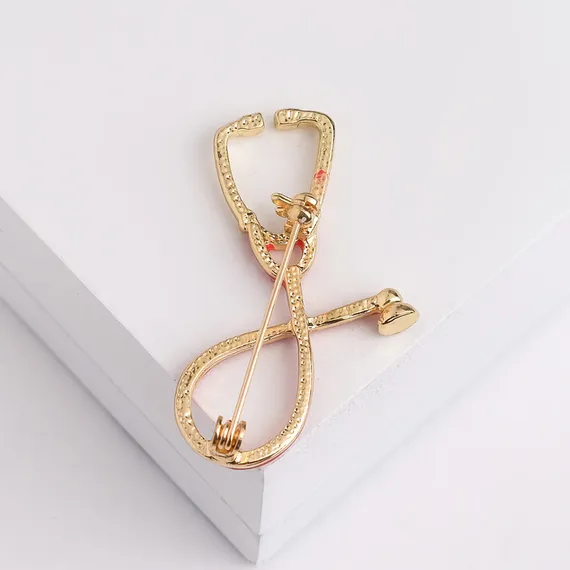 Брошь &quot;Стетоскоп&quot;, цвет красный в золоте