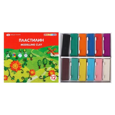 Пластилин Цветик , 12 цветов, 180 г, со стеком