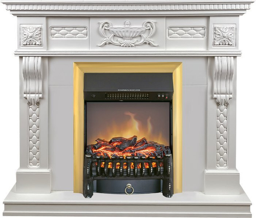 Каминокомплект Corsica - Матовый белый (Ширина 1100) с очагом Fobos FX M Brass