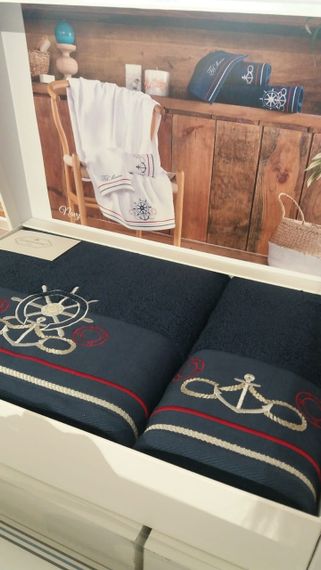 Набор полотенец  NAVY синий 2 предмета  50х100 и 75х150  TIVOLYO HOME Турция