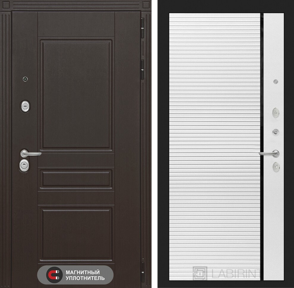 Входная металлическая дверь Лабиринт Мегаполис 22 - Белый софт, черная вставка