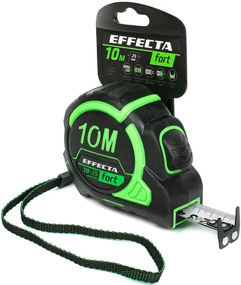 Рулетка 10м 25мм 2-сторон. шкалой Effecta Fort