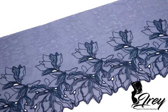 05-101 ОПТ Вышивка на неэл. сетке 25 см, темно-синий (левая)