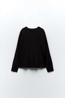 ZARA БАЗОВЫЙ ДЖЕМПЕР ИЗ ТОНКОГО ТРИКОТАЖА, ЧЕРНЫЙ