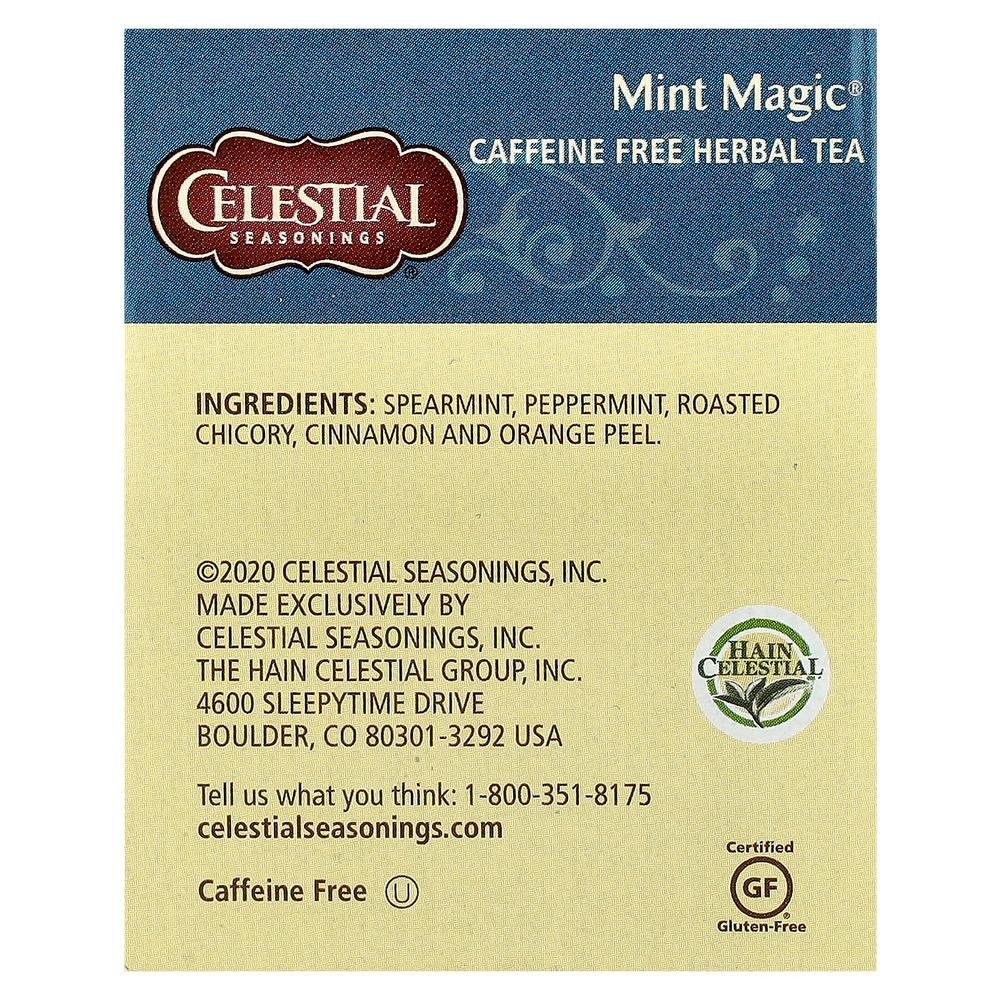 Celestial Seasonings, Herbal Tea, Mint Magic®, без кофеина, 20 чайных пакетиков, 41 г (1,4 унции)