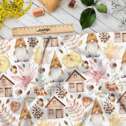 Ткань шифон осенние листья гномы дома