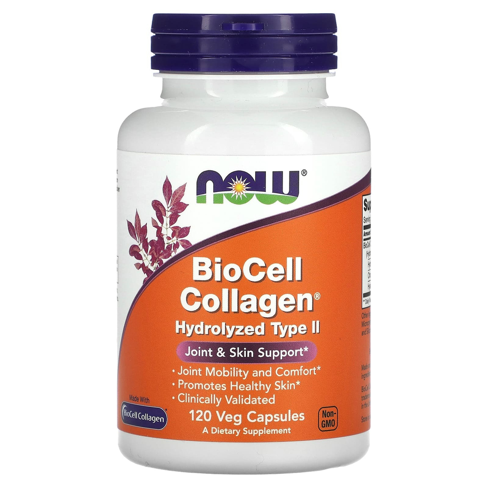 NOW Foods, BioCell Collagen®, гидролизованный тип 2, 120 растительных капсул