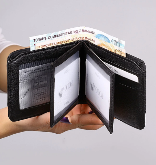 Kişi üçün dəri pul qabı qara portmone SETE-3011-CDN