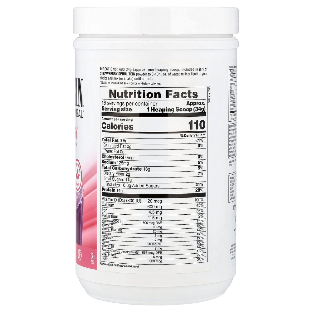 NaturesPlus, Spiru-Tein®, протеиновый порошок, со вкусом клубники, 544 г (1,2 фунта)